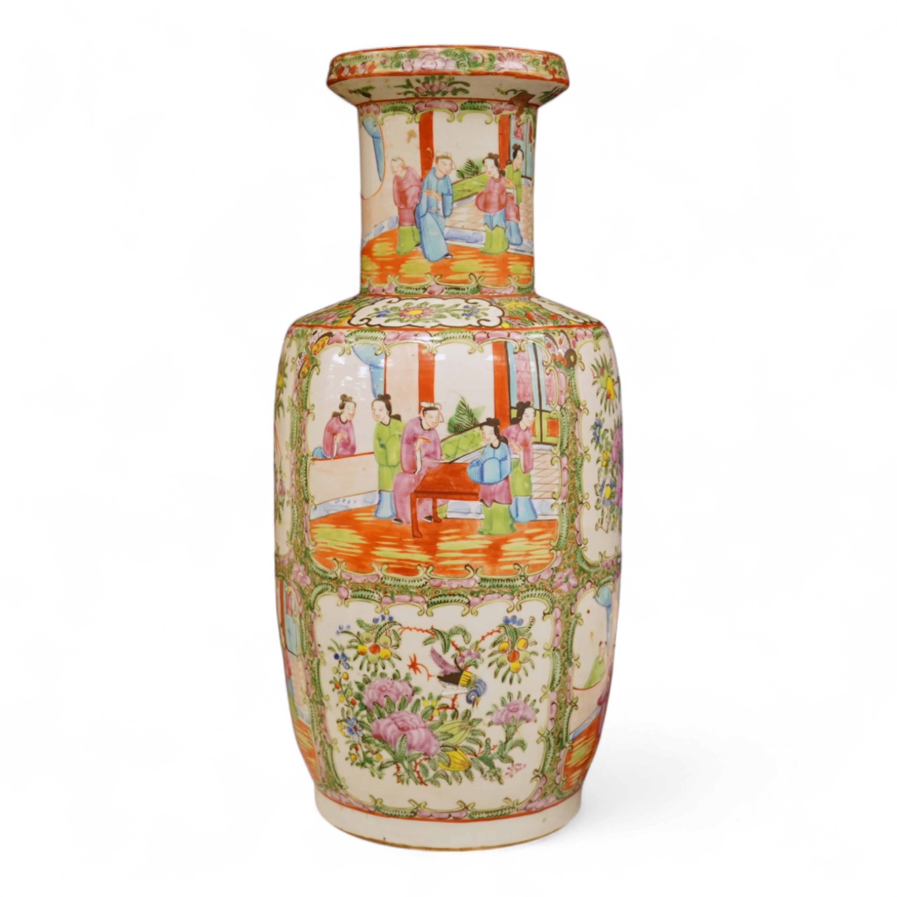 A 19th century Chinese famille rose baluster vase enamelled with flowers and figures, 44cm high